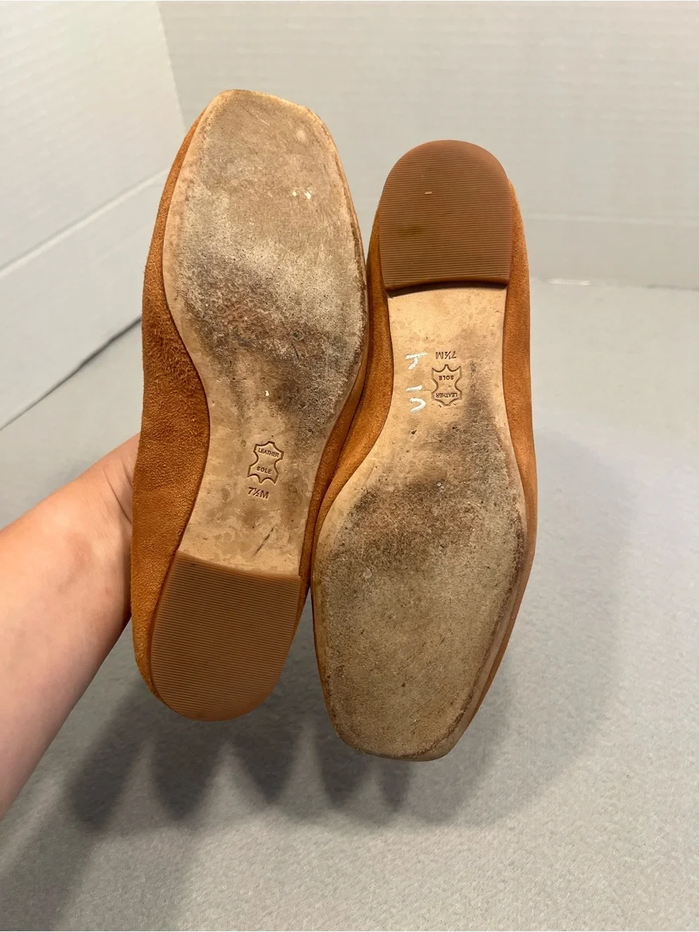 Tory Burch Georgia Ballet Flats Dulce De Leche Tan Suede Square Toe Logo S 7.5